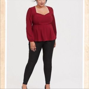 Red peplum long sleeve blouse